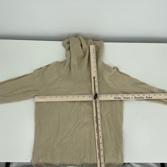 Womens Small Beige Gold Metallic Cowl Neck‎ Sweater Casual Elegant - Picture 6 of 8